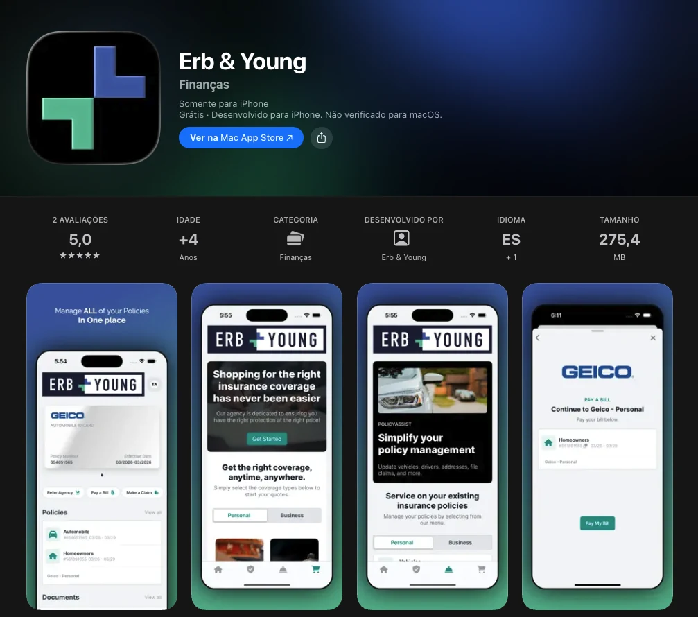 Erb & Young app listing on the Apple App Store